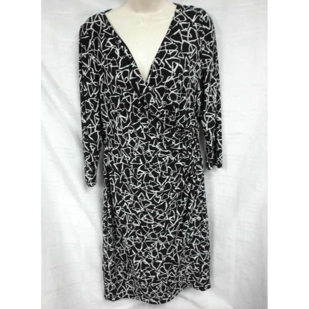 Lauren Ralph Lauren Geometric Print Sheath Wrap Dress Black White Women's 12